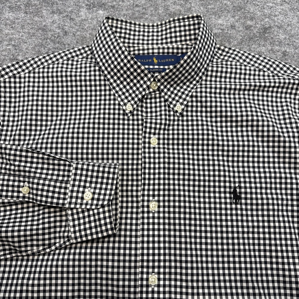 Ralph Lauren shirt men's large black gingham black pony logo long sleeve classic